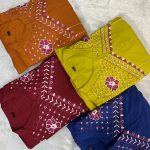 Krishna Collection Premium Embroidered Cotton Kurta Pant With Dupatta Set - Mustard