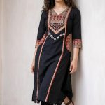 Krishna Collection Black Designer Cotton 60x60 Kurta Pant With Dupatta Set