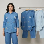 Krishna Collection Butterfly Embroidered Denim Co-Ord Set