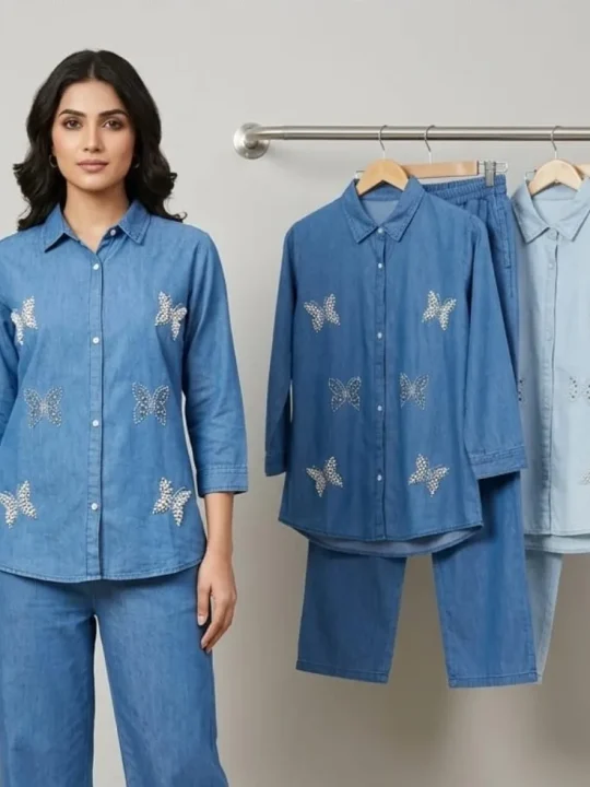 Krishna Collection Butterfly Embroidered Denim Co-Ord Set
