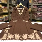 Krishna Collection Floral Embroidery Cotton 60x60 Kurta Pant Dupatta Set - Chocolate Brown