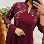 Krishna Collection Premium Embroidered Cotton Kurta Pant With Dupatta Set - Maroon