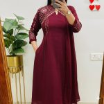 Krishna Collection Premium Embroidered Cotton Kurta Pant With Dupatta Set - Maroon