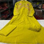 Krishna Collection Premium Embroidered Cotton Kurta Pant With Dupatta Set - Olive Green