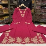 Krishna Collection Floral Embroidery Cotton 60x60 Kurta Pant Dupatta Set - Rani Pink