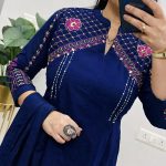 Krishna Collection Premium Embroidered Cotton Kurta Pant With Dupatta Set - Royal Blue