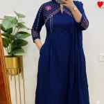Krishna Collection Premium Embroidered Cotton Kurta Pant With Dupatta Set - Royal Blue