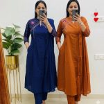 Krishna Collection Premium Embroidered Cotton Kurta Pant With Dupatta Set - Mustard