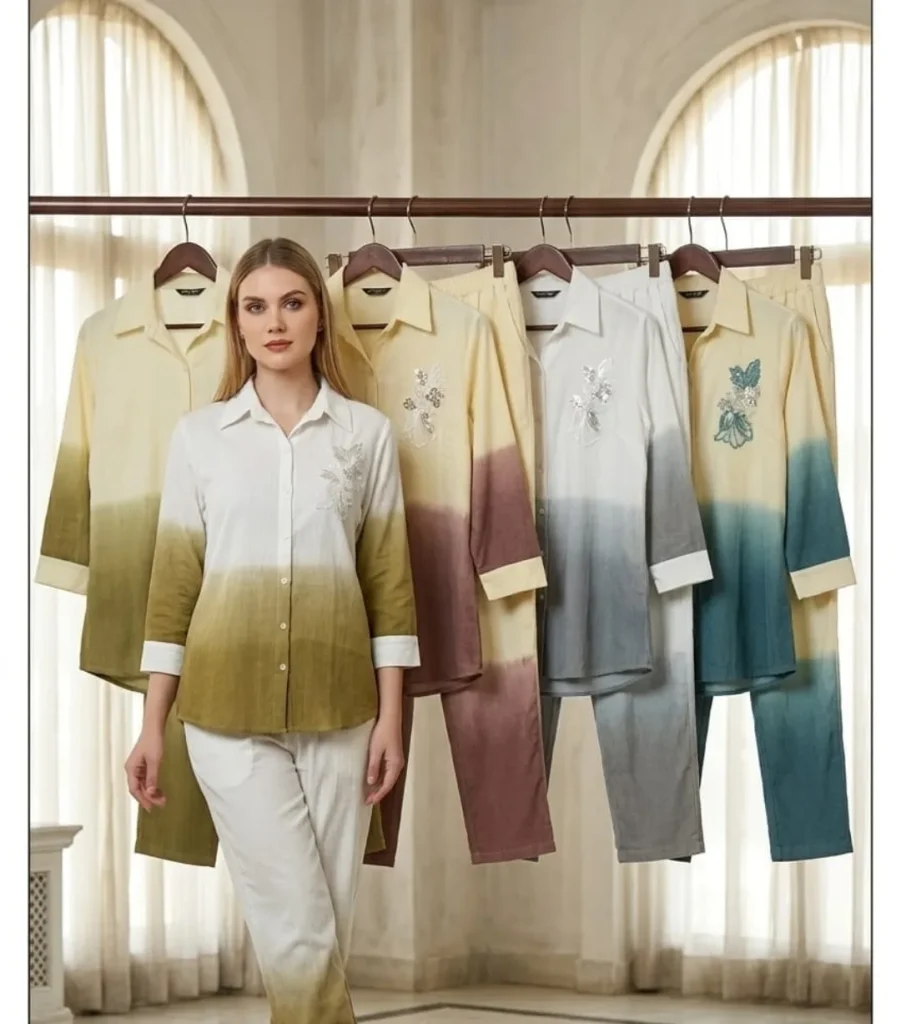 Krishna Collection Tie & Dye Embroidered Cotton Co-Ord Set